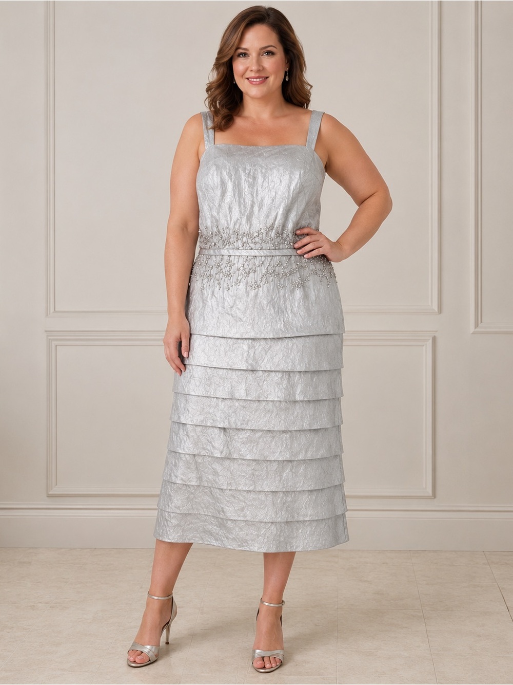 Jessica Howard Metallic Tiered Cocktail Sheath Dress 22w
